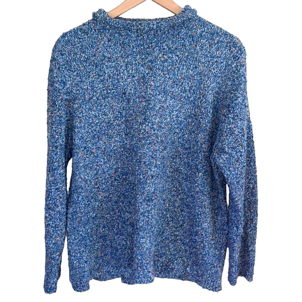 Vintage Womens Blue Mock Neck Sweater 18W 20W Chenille Soft Fuzzy Multicolor